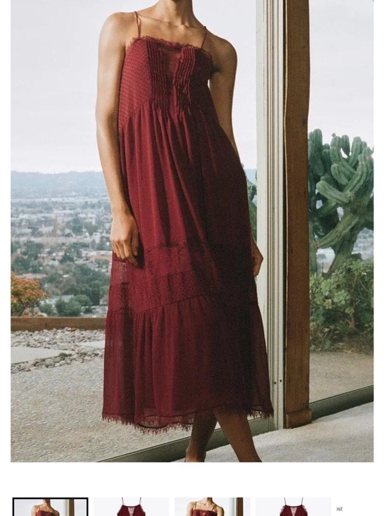 Zara Dresses & Skirts - Zara Burgundy Midi Dress with Spaghetti Straps